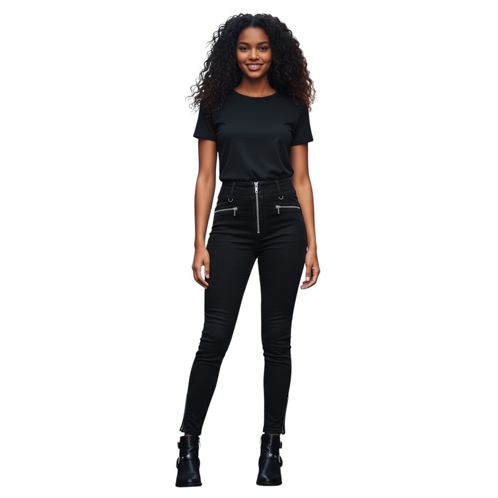 RtA Diavolina Skinny Fold Over Denim Jeans | Size 29 | Black | 28” Inseam